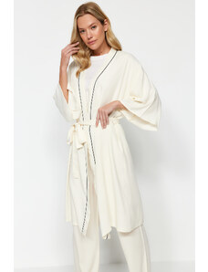 Trendyol Beige 2-Piece Viscose Tie Dressing Gown-Pajama Bottom Woven Pajamas Set