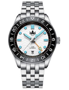 Stříbrné pánské hodinky Phoibos Watches s ocelovým páskem GMT Wave Master 200M - PY049E Silver Automatic 40MM