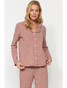 Trendyol Brown 100% Cotton Ethnic Patterned Shirt-Pants Knitted Pajamas Set