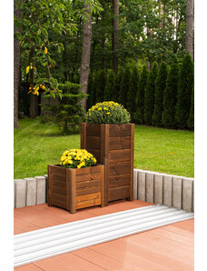 Vysoký zahradní dřevěný truhlík čtvercový – hnědý, 39 x39 x 79 cm
