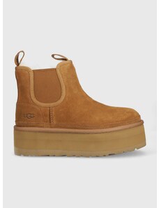 Semišové kotníkové boty UGG W Neumel Platform Chelsea dámské, hnědá barva, na platformě, zateplené