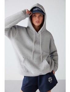 GRIMELANGE Adel Relaxed Fit Knitted Kangaroo Pocket Hooded Gray Sweatshirt