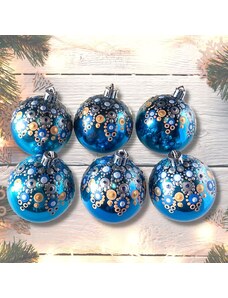 ANNA DOTS BOHO BAŇKY S MANDALAMI * vánoční ozdoby * broskvovo-modré
