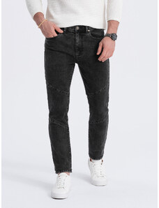 Ombre Clothing Pánské džínové kalhoty slim fit střihu s prošíváním na kolenou - černé V2 OM-PADP-0109