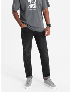 Ombre Clothing Pánské džínové kalhoty STRAIGHT LEG - černé V1 OM-PADP-0133