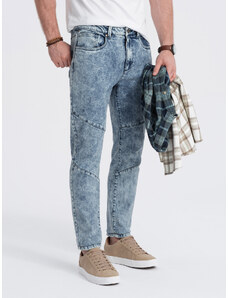 Ombre Clothing Pánské džínové kalhoty slim fit střihu s prošíváním na kolenou - modré V1 OM-PADP-0109