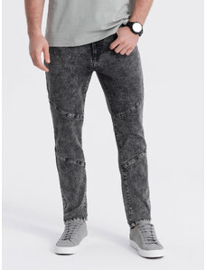 Ombre Clothing Pánské džínové kalhoty s prošíváním na kolenou - šedé V3 OM-PADP-0109