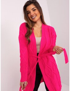 Fashionhunters Fluo růžový dámský kardigan se stahovacími pásky