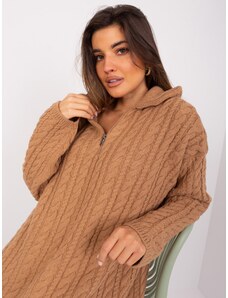 Fashionhunters Velbloudí svetr s kabely a zipem