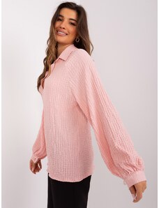 Fashionhunters Světle růžová košilová halenka s límečkem