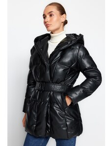 Trendyol Black Premium Oversize péřová bunda s kapucí