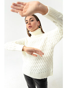 Lafaba Dámský bílý rolák pletený podrobný pletený svetr