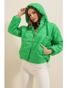 By Saygı Zelený elastický pas kapsa s kapucí s podšívkou Puffer Coat