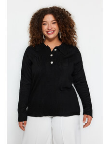 Trendyol Curve Black Polo Collar Button Closure Knit Sweater