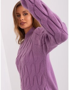 Fashionhunters Špinavý fialový svetr s kabely a rolákem