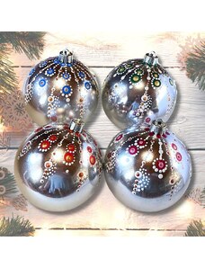 ANNA DOTS BOHO BAŇKY S MANDALAMI * vánoční ozdoby * barevno-stříbrné velké