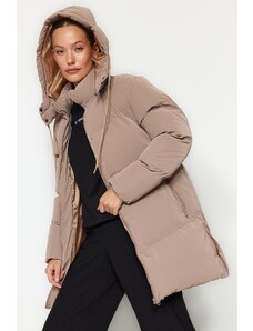 Trendyol Beige Oversize nepromokavá péřová bunda s kapucí