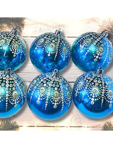ANNA DOTS BOHO BAŇKY S MANDALAMI * vánoční ozdoby * mint-modré velké