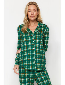 Trendyol Green 100% Cotton Check Shirt-Pants Knitted Pajamas Set