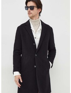Vlněný kabát BOSS černá barva, přechodný