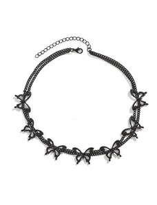 B-TOP Gotický dámský dvojitý náhrdelník s přívěsky Motýlů - černý