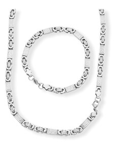 Ewena Pánský náhrdelník s náramkem z chirurgické oceli / řecký klíč KA281