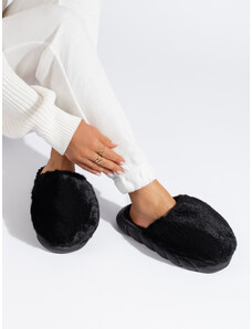 Women's black fur slippers with thick soles Shelvt