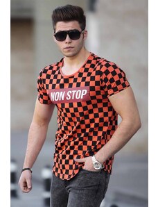 Madmext Checkerboard Print Orange T-Shirt 2621