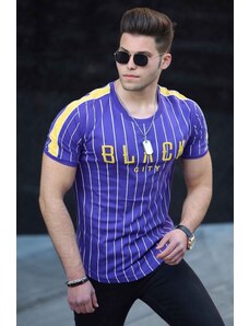 Madmext Printed Striped Purple T-Shirt 3083