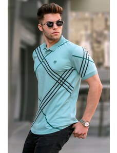 Madmext Mint Green Patterned Polo Neck T-Shirt 5870