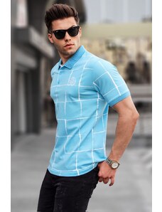 Madmext Blue Patterned Polo Neck T-Shirt 5887