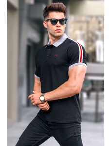 Madmext Black Sleeve Striped Polo Neck T-Shirt 5888