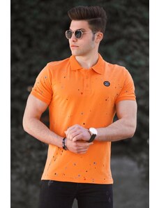 Madmext Orange Spray Print Polo Neck T-Shirt 4583