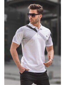 Madmext White Patterned Polo Neck Men's T-Shirt 6081