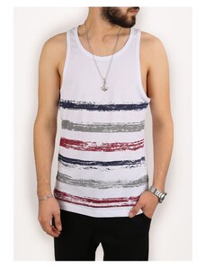 Madmext Striped White Singlet 1697