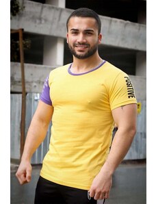 Madmext Sleeve Printed Yellow T-Shirt 4021