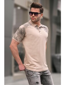 Madmext Beige Patterned Polo Neck Men's T-Shirt 6082