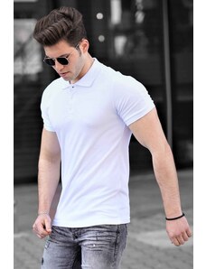 Madmext Shoulder Printed White Men's Polo T-Shirt 4585