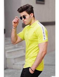 Madmext Men's Polo Neck Yellow Striped Shoulder T-Shirt-4616