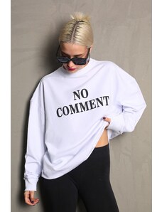 Madmext Women's White Crewneck Printed Oversized Sweatshirt.