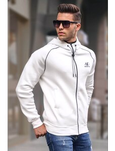 Madmext White Zippered Hoodie Sweatshirt 4701