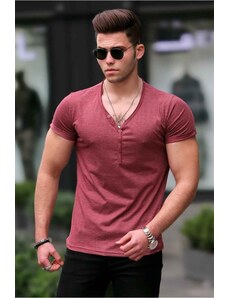 Madmext Basic Burgundy T-Shirt with Buttons 4052