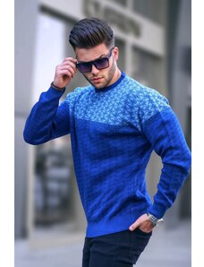 Madmext Indigo Patterned Men's Knitted Sweater 5977