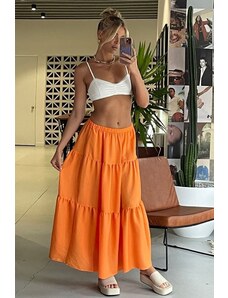 Madmext Orange Basic Pleated Women's Long Skirt