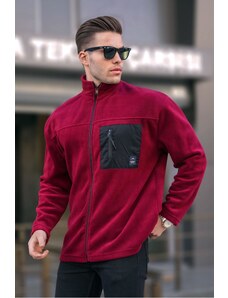 Madmext Claret Red Standing Neck Zipper Windproof Outdoor Men's Fleece Sweatshirt 6046