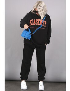 Madmext Black Oversize Printed Tracksuit