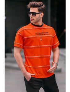 Madmext Crew Neck Orange Striped Comfort Fit Men's T-Shirt 6063