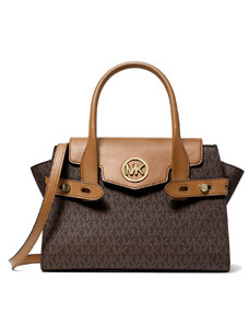 Michael Kors Carmen Medium Logo and Faux Leather Belted Satchel Brown