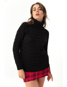 Lafaba Women's Black Turtleneck Knitted Detailed Knitwear Sweater