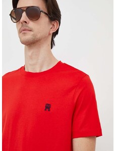 Bavlněné tričko Tommy Hilfiger červená barva, s aplikací, MW0MW33987